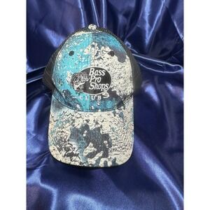 Used Bass Pro Shops Club Trucker Cap Blue Water Camo Mesh Snapback Hat